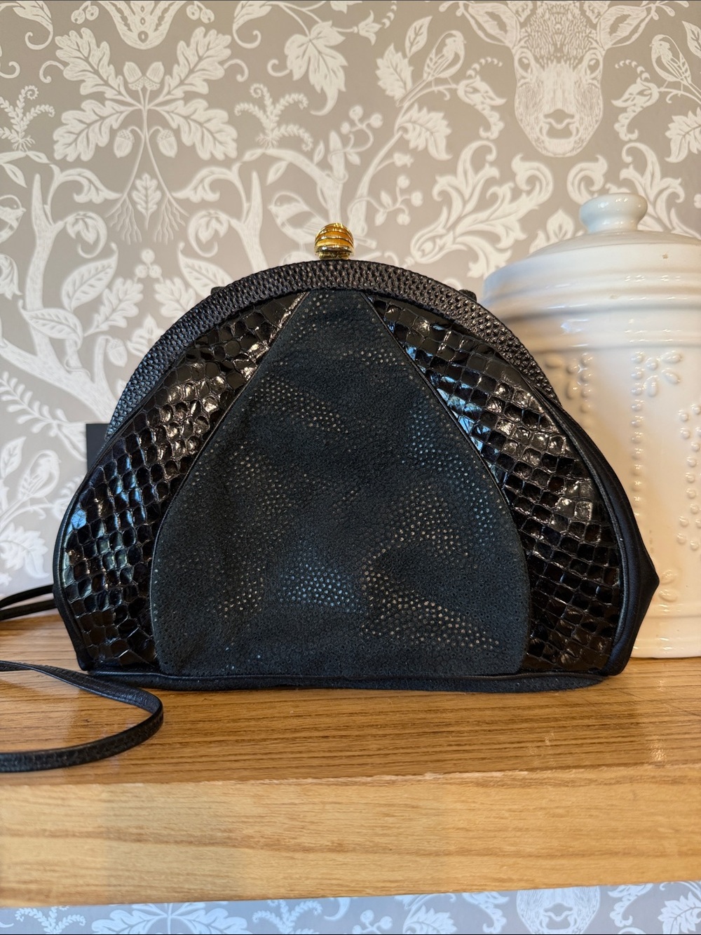 Sharif Kisslock Suede, Embossed and Patent Leather Kisslock Convertible Handbag